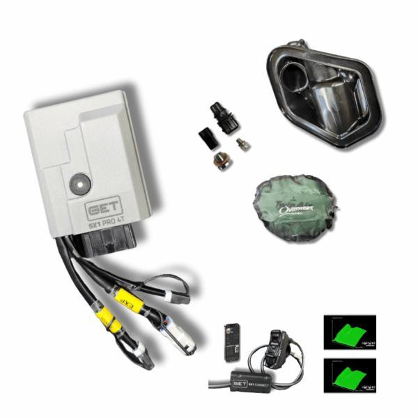 Power Package 500 • GET SX1-PRO ECU with D-Spec custom mapping, map switch, and Wi-Fi module • Airboot with velocity stack (eliminates reed valves) • Hardware to remove header pipe sensor and evap canister • Outerwears waterproof air filter protection